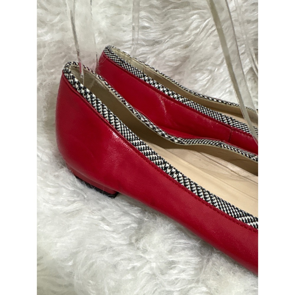 L.K. Bennett Flats Women 37 Pointed Toe Red Houndstooth Floral Embroidery Spain - Picture 4 of 11